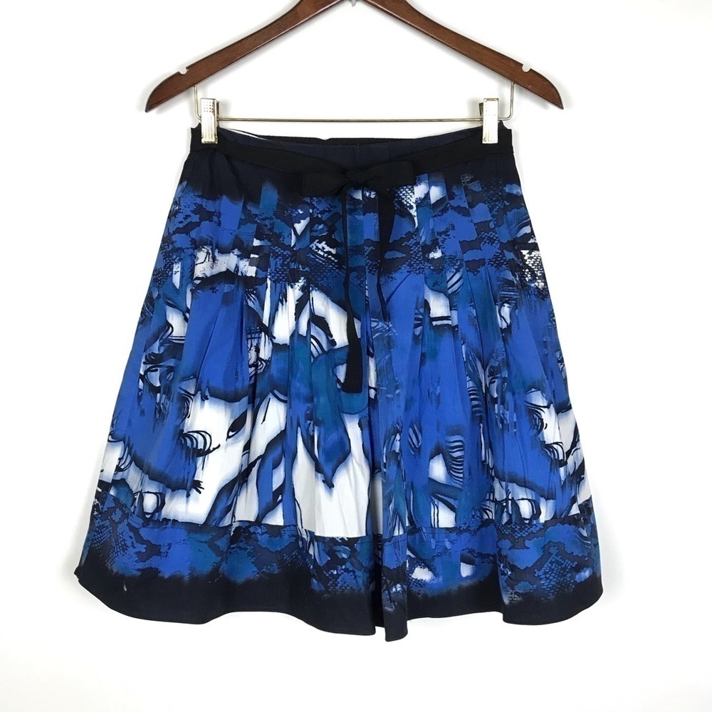 T Tahari Blue White Pleated Flare Skirt 2